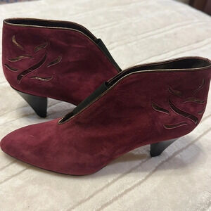 Kurt Geiger Burgundy Ankle Boots with Cut-Out Design